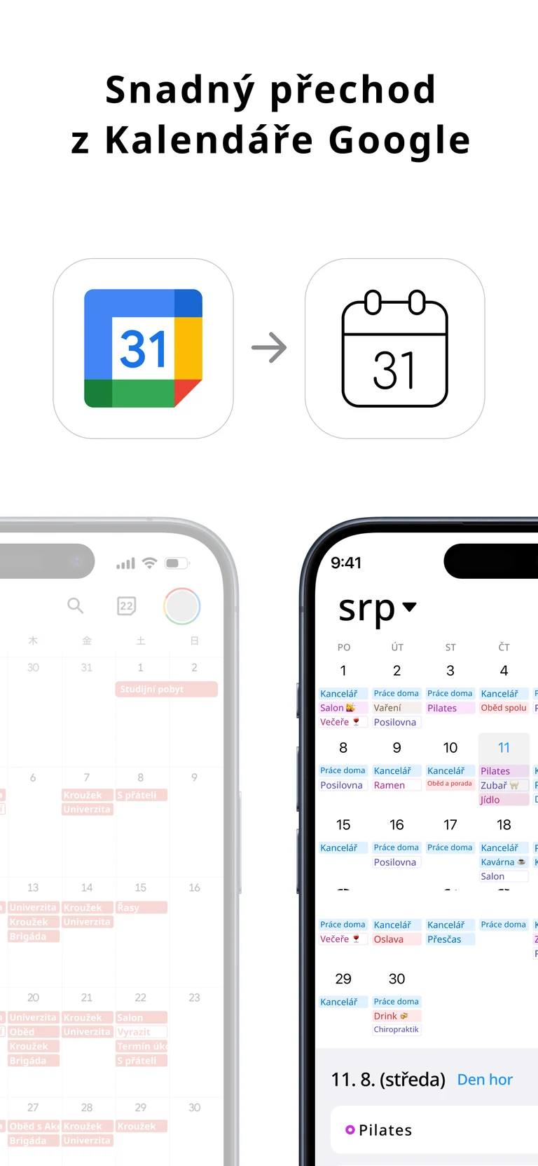 Obrazovka propojení s Kalendářem Google