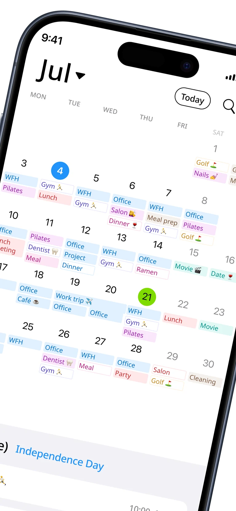 Month view screen