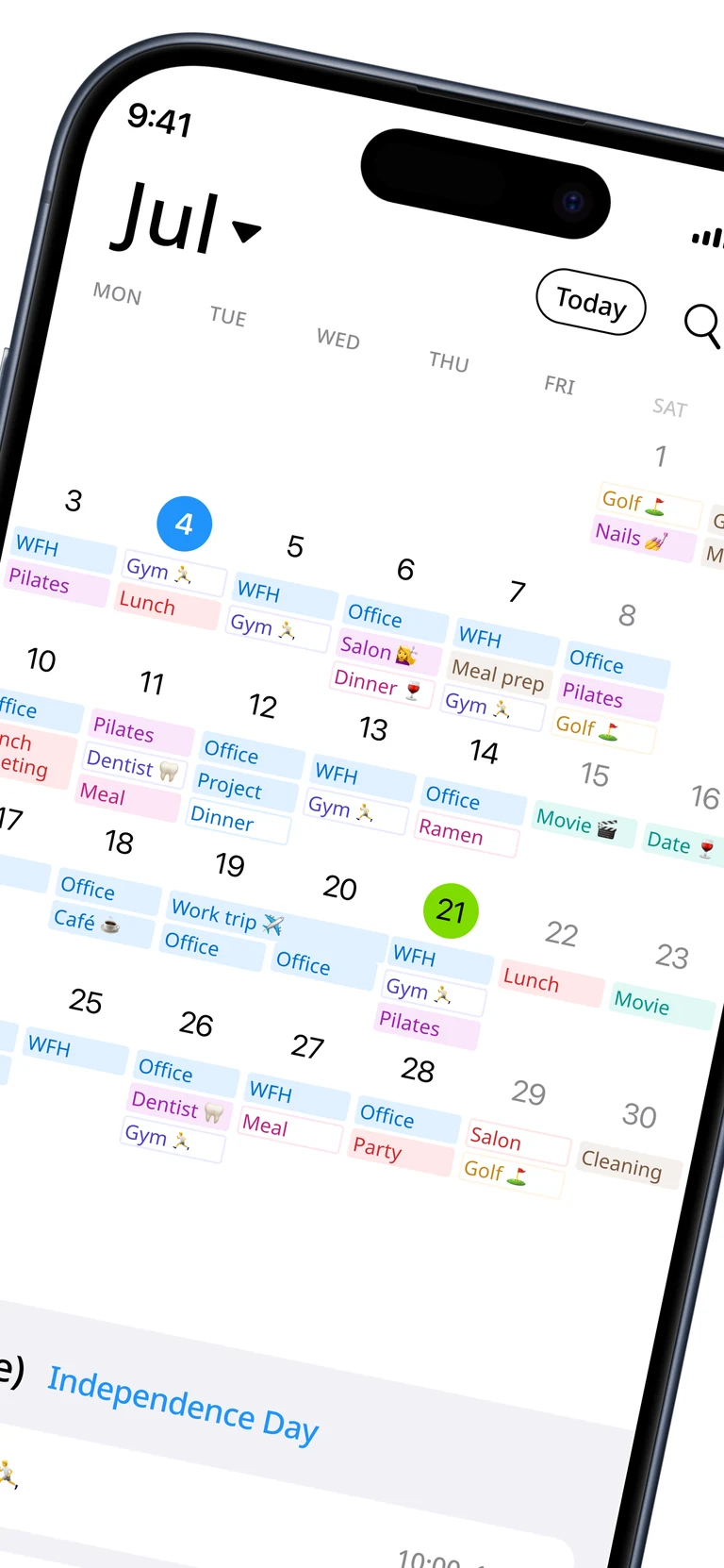 Month view screen