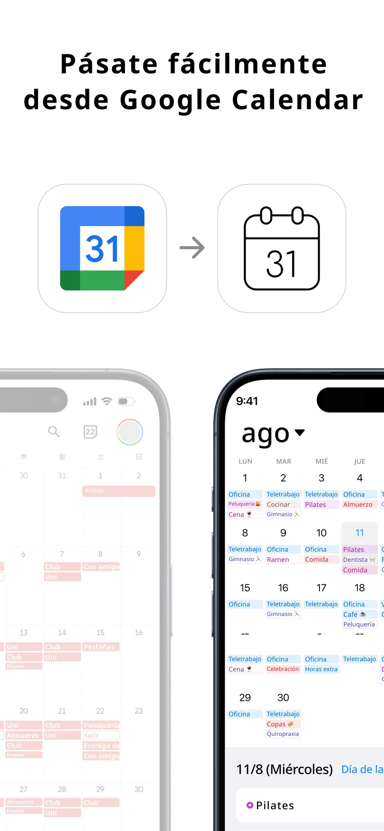 Pantalla de integración con Google Calendar