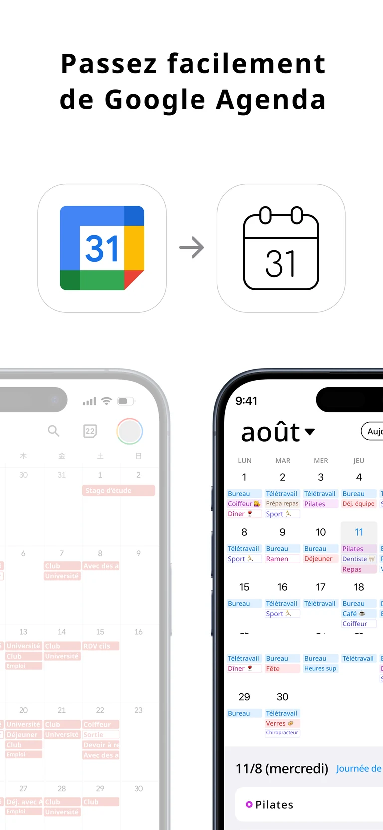 Écran d’intégration avec Google Agenda