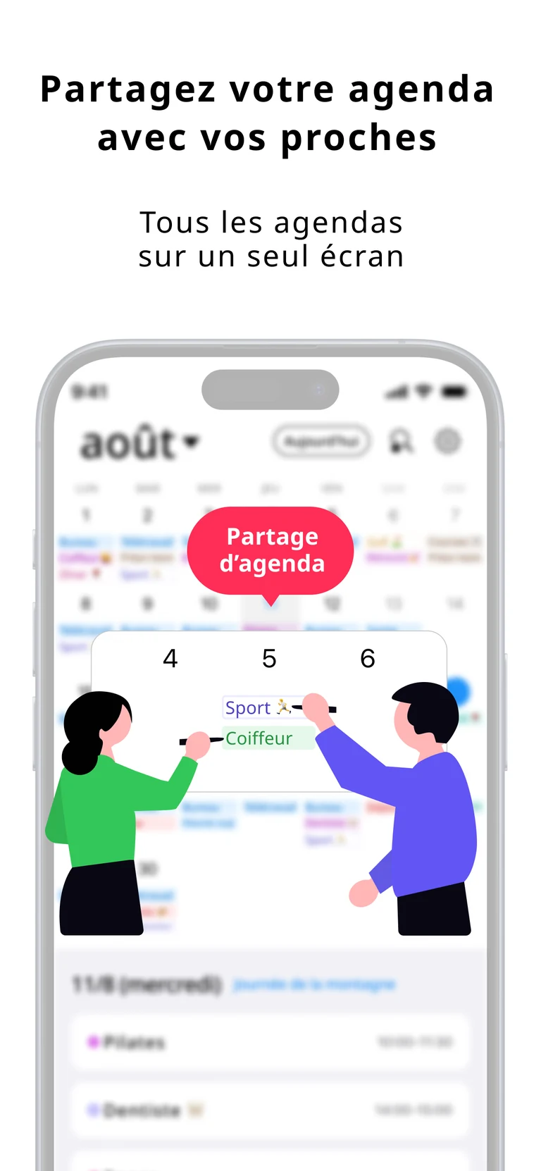 Écran de partage des rendez-vous