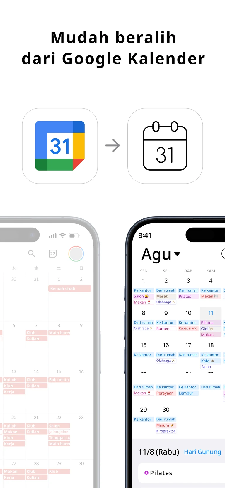 Layar integrasi Google Kalender