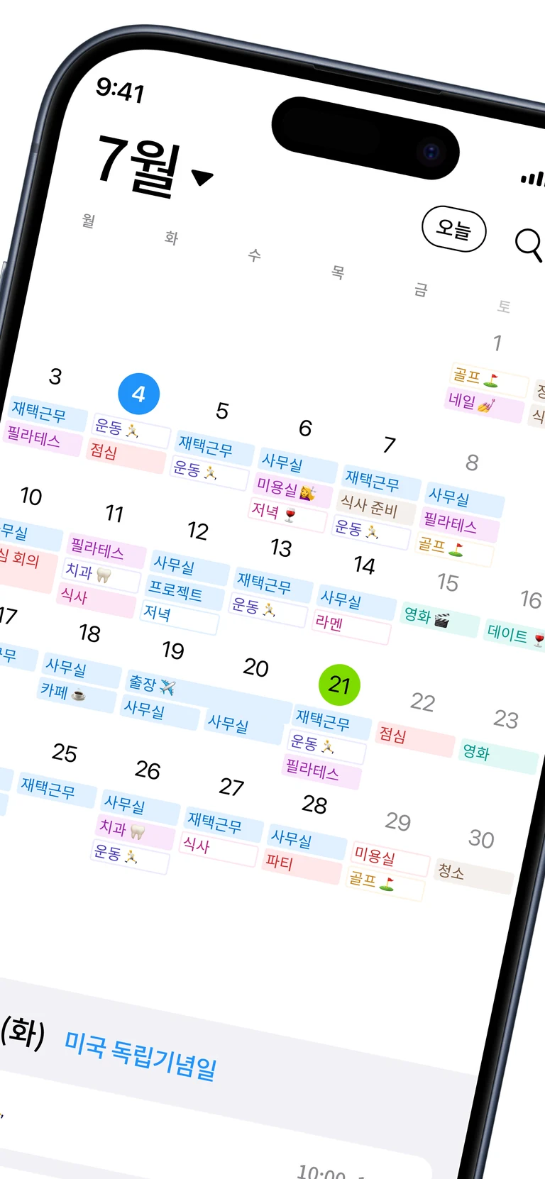 월간 보기 화면
