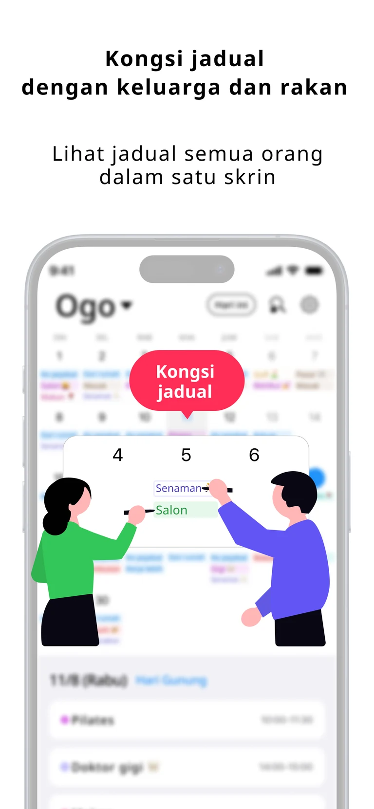 Skrin perkongsian jadual
