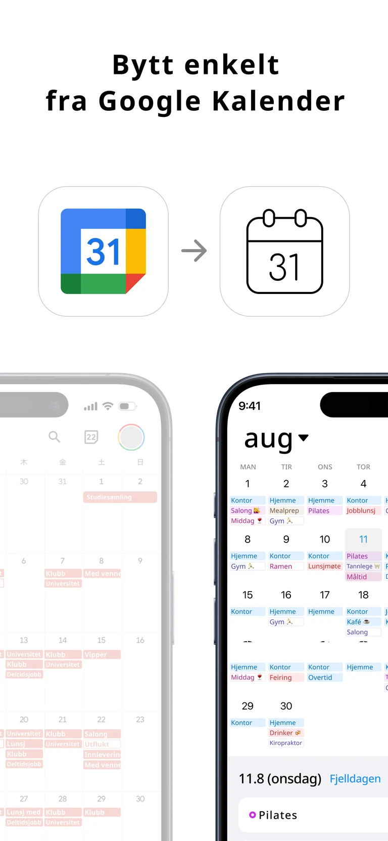 Skjerm for Google Kalender-integrering