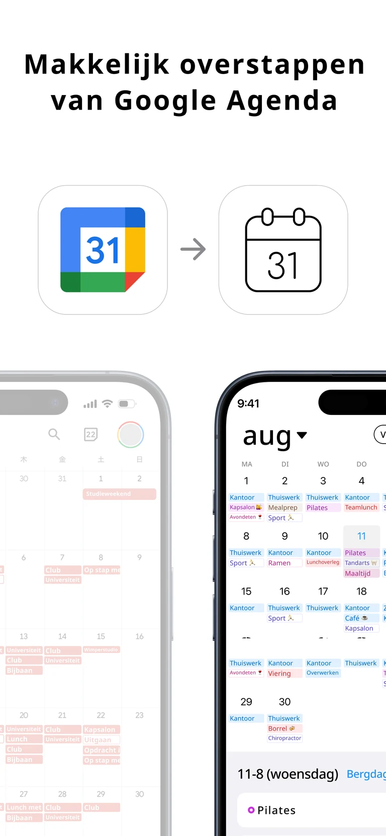 Scherm met Google Agenda-integratie