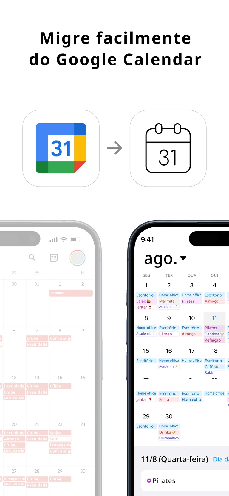 Tela de integração com o Google Agenda