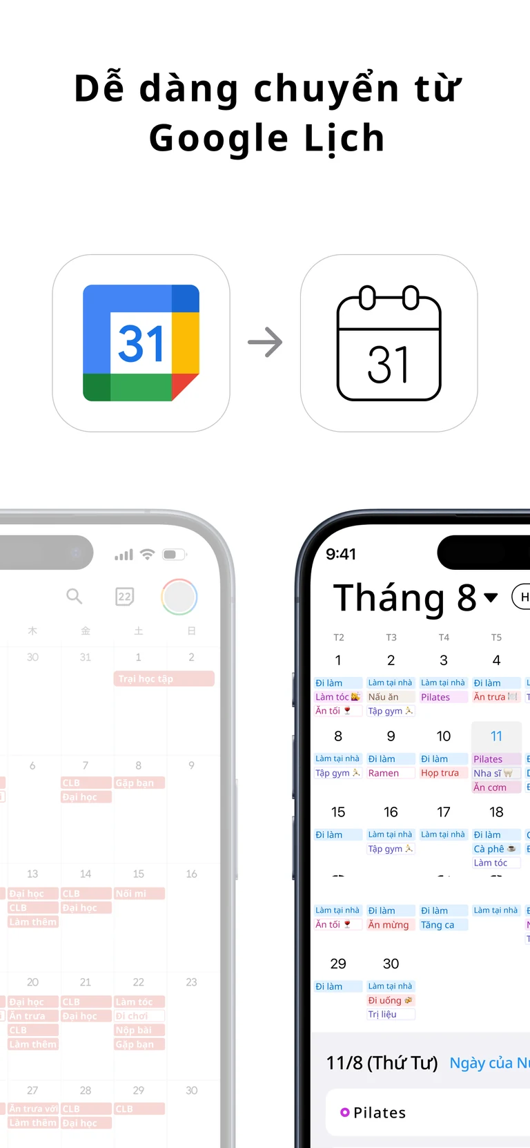 Màn hình tích hợp Google Calendar