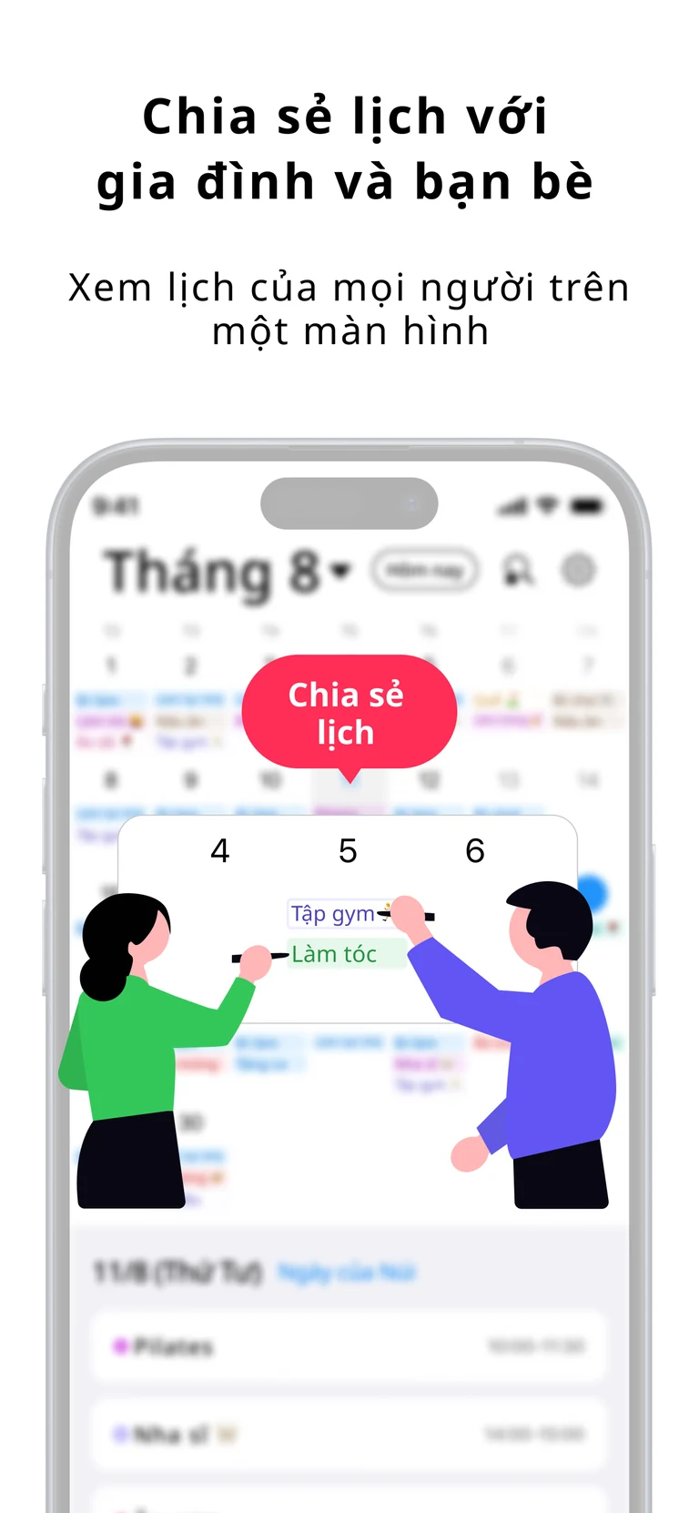 Màn hình chia sẻ lịch